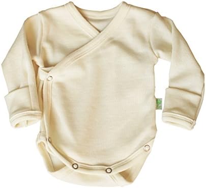 Green Rose 100% Merino Wool Newborn Long Sleeves Bodysuit For Baby Boy Girl (56/62 cm NewBorn, White(Natural))
