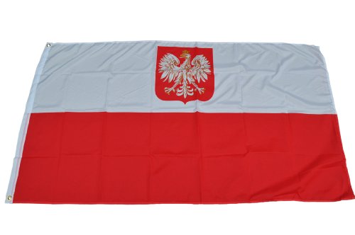 Original Handycop® Flagge Fahne F91874 Polen Rzeczpospolita Polska mit Wappen Staatsflagge und Handelsflagge 90 x 150 cm - wetterfeste Qualität
