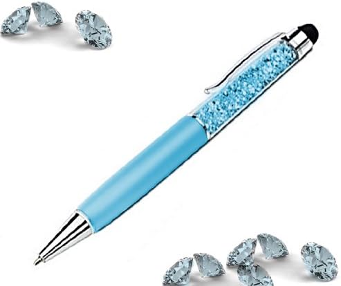 BD @ Lady's Dress Ballpoint, Kulli, Pin with Diamante Crystal Embellishment, Krsitallsteinchen, with Pouch for All Touchpad Screens, Touch Pen Input, Gift Light Blue