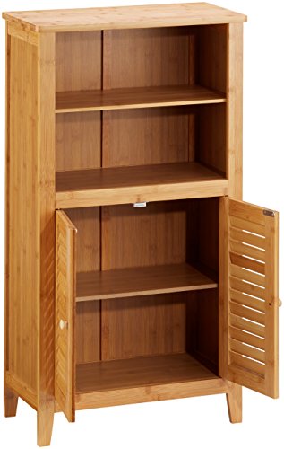 Relaxdays Badezimmerschrank LAMELL aus Bambus HxBxT: ca. 92 x 50 x 25 cm Badschrank mit Türen in Lamellen-Optik Schränkchen fürs Bad oder als Telefonschrank Badschränkchen mit Ablagen aus Holz, natur - 3