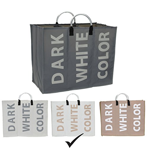 Wäschesammler 3 Fächer Weiß Wäschetruhe Wäschesack Wäschenetz Wäschekorb