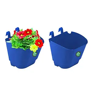 TrustBasket Set of 2 Vertical Gardening Plastic Hanging POTS/PLANTERS (Blue) - Small