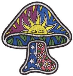 Dan Morris - MUSHROOM - Toadstool Sun Leaves Stars Daisies - 3.25"x3.25" - Embroidered Patch