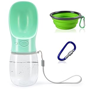 Botella de agua portátil de FineGood para perro con cuenco plegable, bebedero grande de 350 ml y 7 cm, botella de viaje de teretflalado de polietileno a prueba de fugas, para senderismo, caminatas y uso al aire libre, para gatos y perros pequeños