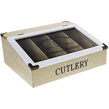 BUTLERS Campagne Besteckkasten mit Glasdeckel - Besteckaufbewahrung im