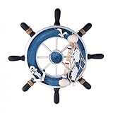 Diámetro total: los 23cm. FENICAL Decoración de Pared Adornos Náutica Barco Timón de Madera para Colgar Azul Diámetro 23cm