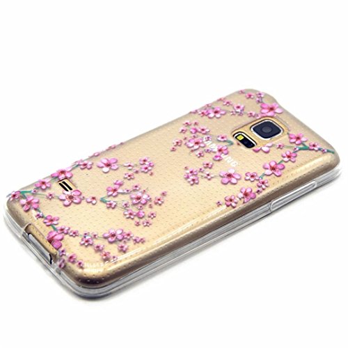 MUTOUREN für Samsung Galaxy S5 Mini Transparent TPU Silikon Schutz Handy Hülle Case Cover [Kratzfeste, Scratch-Resistant] Hülle Schutzhülle Crystal Kirstall Durchsichtig Fall-Abdeckung Etui TPU Bumper Schale – Plum Blumen - 2