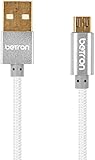 Betron Nylon Braided Reinforced Tangle Free USB to Micro USB Cable with Gold-Plated Connectors for Android, Samsung, HTC, Nokia, Sony and More (Silver)