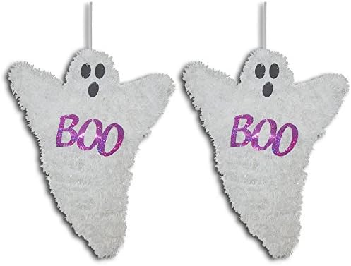 2 x Ghost 3D Tinsel Wired Wall Hanging Plaques Scary Halloween Decoration Horror Party Accessories