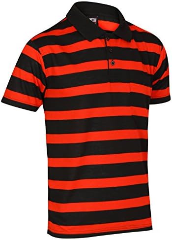 Labelduck Boys Mens Striped Polo Shirts Tshirts Collared Stripe Short Sleeve Classic Top Work Casual Size S-5XL (Black/Red, XXXLarge/3XL)