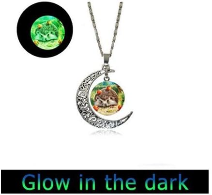 glowing full moon necklace Hedgehog Necklace, glow Hedgehog Pendant with Chain, Art Glass Pendant, Hedgehog Jewelry