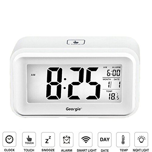 BXT Newest Multi-function Smart Touch Control Slient Digital LED Alarm Clock with Temperature Display, Calendar, 24/12 hour Conversion, Repeating Snooze, Ascending Alarm, Sensor Backlight, Automatic Night Light
