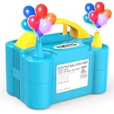 Dr.meter Gonfleur Ballon Electrique, Pompe de Gonflage a Air, Deux Buses d'air du Ventilateur Portable, Fonctionnement Automatique et Semi-Automatique （Bleu + Jaune）