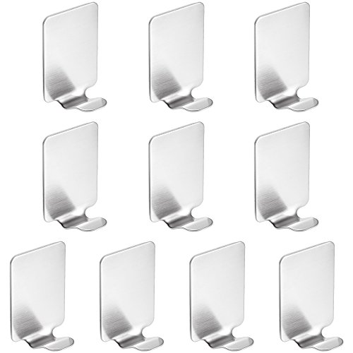 Rovtop 10 Stück selbstklebend Haken Wasserdichte 304 Edelstahl Haken für Küche Badetücher etc. Silber