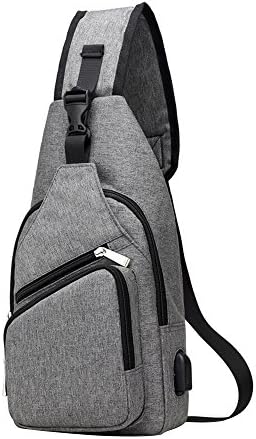 Sling Bag,Chest Shoulder Backpack Crossbody Daypack with USB Charging Port for Men Women Walking Cycling Travelling (Light Gray)