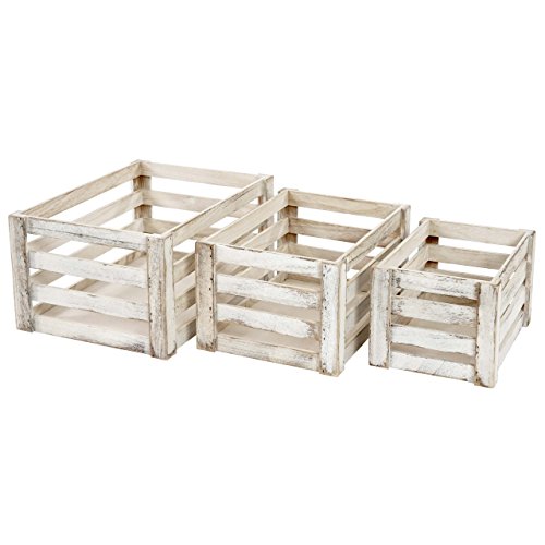 3er Set Holzkiste T295, Weinkiste Dekokiste Obstkiste, Shabby-Look Vintage weiß