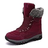  Botas de Nieve Mujer Botines Invierno Impermeables Calientes Boots Velcro Planas Aire Libre Zapatos(Rojo Oscuro,38 EU)