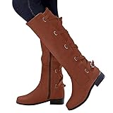 ◑‿◑ JUSTSELL Stiefel Tamaris,Damen Frauen Einfarbig Hohe Stiefel Runder Kopf Schuhe Dicker Absatz Stiefel Kreuzband Stiefel Tamaris Stilvoll Hohe Stiefel für Herbst Winter