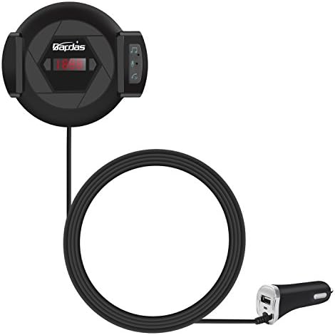 Bapdas 3 in 1 Car Bluetooth FM transmitter Hands-Free Calling Car Kit with Aux Input Jack (3.5 mm) Phone Holder and Dual Port USB 2.1A Car Charger