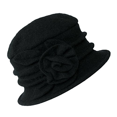 Urban GoCo Lana Cloche Sombreros Gorras para Mujer Vintage Floral Trimmed Sombreros de Invierno (#1 Negro)