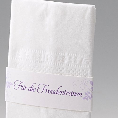 Taschentuchhalter „Ute“, 40 Stück – Taschentuchhalter in Creme mit Rankenornamenten und Aufdruck „Für die Freudentränen“ - 2