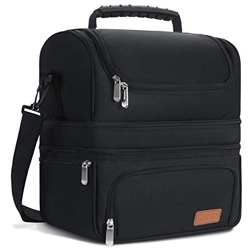 Sable Borsa Termica Impermeabile Grande Capacità Da 22L e 3 Scompartimenti Spaziosi Caldi e Freddi Porta Pranzo Con Tracolla Grande Per Picnic, Scuola e Ufficio, Deposito - Nero