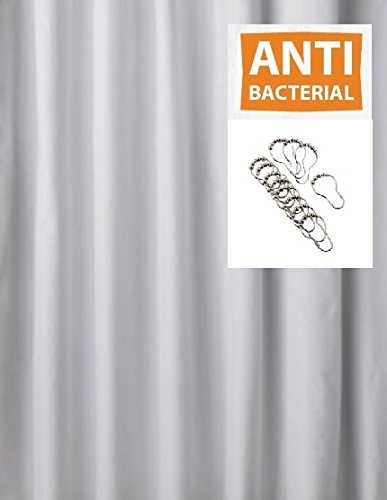 ), WEISS, ANTIBAKTERIELLER STOFF, TEXTILER DUSCHVORHANG, SAUM-BESCHWERUNGSBAND, 240 X 180 CM, MASCHINENWASCHBAR