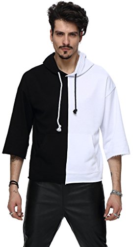 Preisvergleich Produktbild Pizoff Unisex KONTRAST kapuzenpullover kimono mit unbearbeitetem Saum tief sitzende Schulternähte Dreiviertelärmeln Y1743-04-XXL