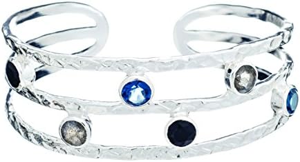 Athena 'Eclipse' Gemstone Studded Bangle with Iolite, Labrodite and Onyx Gemstones
