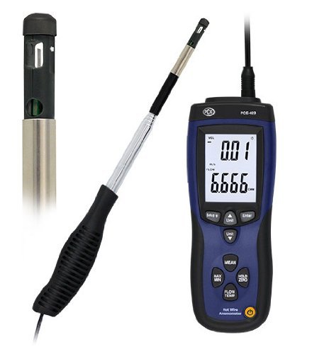 Preisvergleich Produktbild PCE Instruments PCE-423 Anemometer / Hitzedraht-Anemometer / Windstrommesser / Strömungsmessgerät zur Messung von Luftgeschwindigkeit und Temperatur