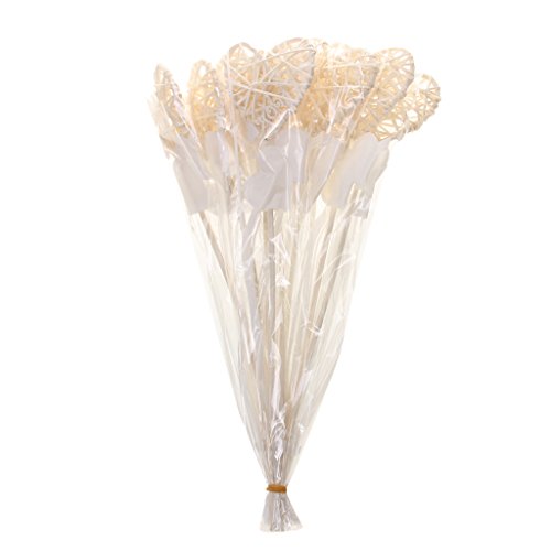 10x Deko Herzen Rattan Dekoherz Rattanherz Hängen Rattan Kugeln Weihnachten Hochzeit Deko – Weiß - 6