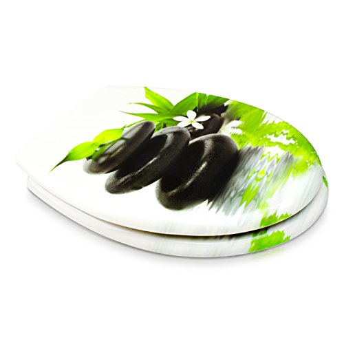 WC Sitz mit Absenkautomatik – „Steingarten“ Design – Toilettendeckel mit Motiv aus Duroplast inkl. Montagesatz – VENKON - 3