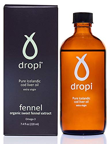 Aceite de hígado de bacalao virgen extra islandés Dropi Pure - Hinojo - 220 ml de líquido - Dropi Pure Icelandic Extra Virgin Cod Liver Oil - Fennel - 220ml Liquid