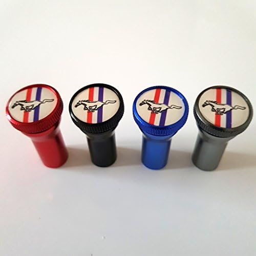 Racematic Black FORD MUSTANG Huge 15mm logos Premium Alloy Valve Dust Caps with free 27mm Stem covers to match