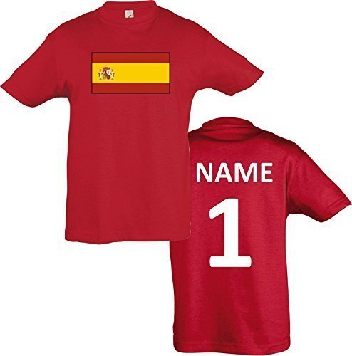 Kids T-Shirt Spanien Spain Ländershirt mit Wunschnamen und Nummer diverse Farben, Farbe rot, Größe 152