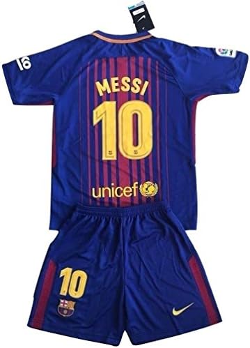 Sidoniya Messi #10 FC Barcelona 2017-2018 Kids/Youths Home Soccer Jersey &amp; Shorts Set (9-10 Years Old)