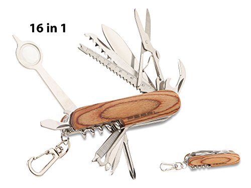 PEARL 16in1-Multifunktions-Taschenmesser aus Edelstahl mit Echt-Holz-Griff - 2