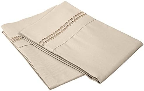 Luxor Treasures Super Soft Light Weight, 100% Brushed Microfiber, Wrinkle Resistant, 2-Piece Pillowcase Set with 2-Line Embroidery Detail,Light Brown (Marrone chiaro),20.3x27.9x2.5 cm