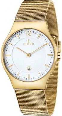 Fjord Olle Unisex Quartz Watch with White Dial Analogue Display and Gold Stainless Steel Plated Bracelet FJ-3005-44