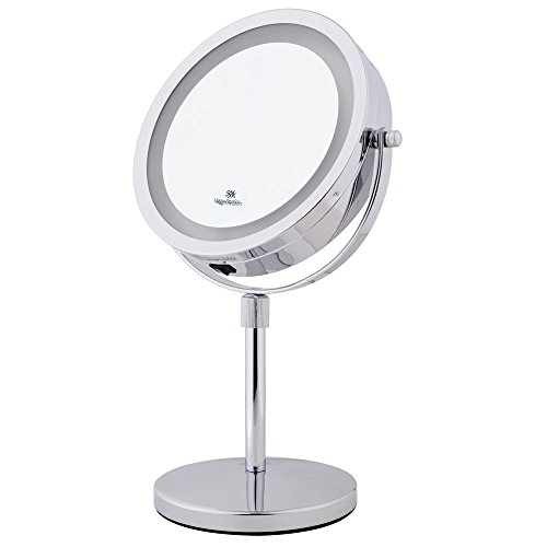 Limerence Moois 2in1 Kosmetikspiegel mit LED Beleuchtung, mit 18-LEDs, doppelseitig mit 1x/5x Vergrößerung, Höhenverstellbar, Batteriebetrieben, Verchromt, Beleuchteter Kosmetikspiegel, Tischspiegel für Makeup, Hautpflege und Rasur - 7