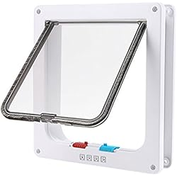 Fypo Puerta de Gato Puerta de Aleta Gatera Cuadrada Automática Acceso Seguridad para Gatos Ventana de Observación de Mascota de 4 modos 23,5 * 25cm L (Blanco)
