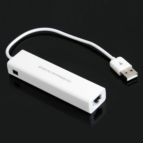 SODIAL (R) USB 2.0 3 Port Hub mit Ethernet Netzwerk LAN-Karte Adapter 10/ 100Mbps - 4
