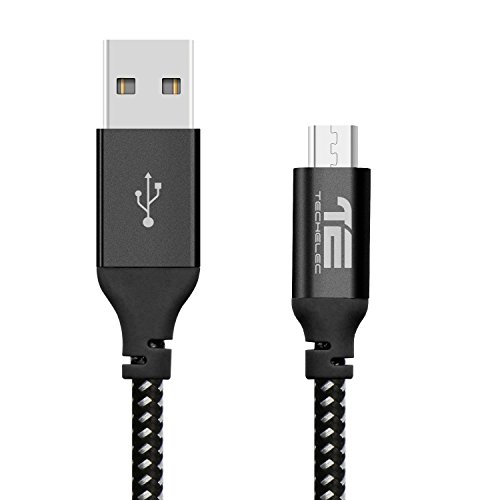 2M Micro USB Kabel, TechElec USB Ladekabel Datenkabel Nylon (Schwarz) - 3