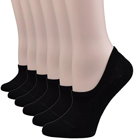 Fitu Women's 6 Pairs Cotton No Show Liner Socks Non Slip Low Cut (Medium (UK6-9), Black)