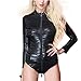 Produktbild HOTHYJ Dessous Damen Lingerie Set Erotik Große Größen Lack Leder Body Babydoll Provocative Nuttiges Schritt Frauen Obsessive Reizvolle Selente Sissy Negligee mit Reißverschluss,Black,2XL