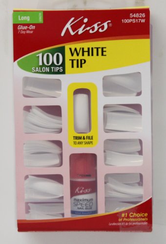 PROFESSIONAL 100 FALSE NAILS WHITE TIP WITH NAIL 3.25 GLUE /ARTIFICIAL NAILS