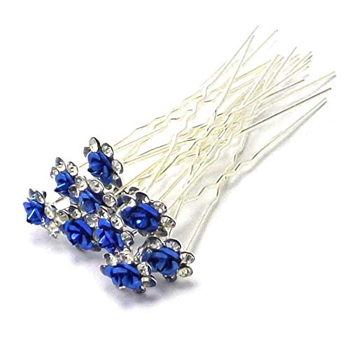 Horquillas Pinza Pelo Flor de Diamantes de Imitación con Diseño en Forma de U para los Accesorios de Pelo Novia (Azul)