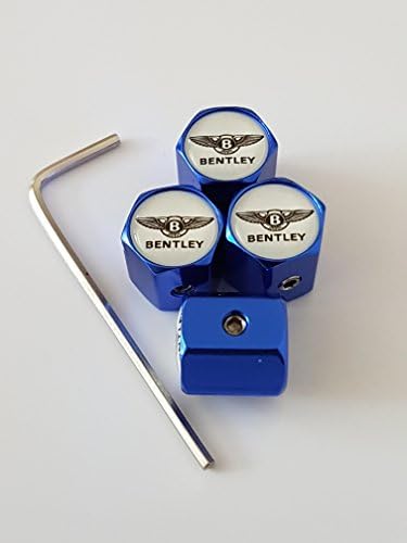 Sportimo BENTLEY blue coloured anti theft Locking valve dust caps for all models includes grub screws and allen key