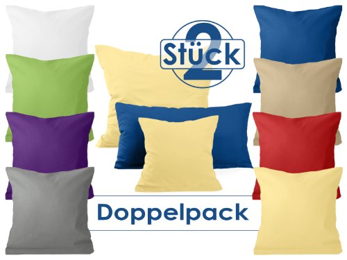 Doppelpack zum Sparpreis - Baumwoll-Kissenbezüge - Wohndekoration in schlichtem Design - 8 modernen Uni-Farben und 3 Größen, 40 x 40 cm, grau