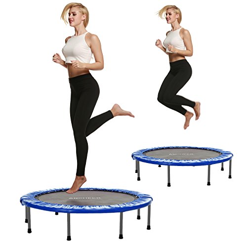 Ancheer Trampoline, Indoor-/Outdoortrampolin, Gartentrampolin zusammenklappbar, Ideal für Fitness Heimtraining, 6-8 Stabile Standfüße, Durchmesser 96-137cm, max. Benutzergewicht 100kg - 5